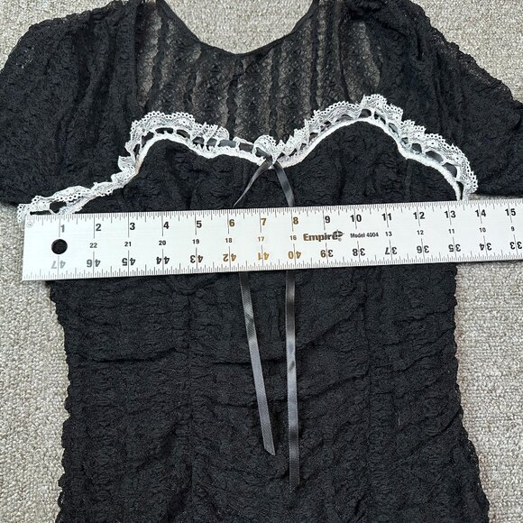 LoveShackFancy Evangelina Dress Ruched Stretchy Black White Lace Women's Small - Picture 4 of 8